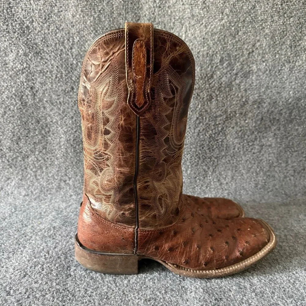 Cavenders Mens Rustic Cognac Ostrich Print Square Toe Western Cowboy Boots 9.5 D
